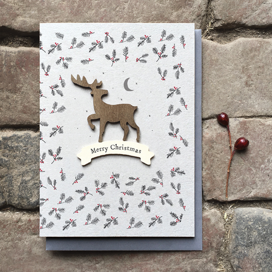 Wooden Stag Christmas Cards Pack of 2