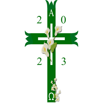Green Cross with Lillies Paschal Candle