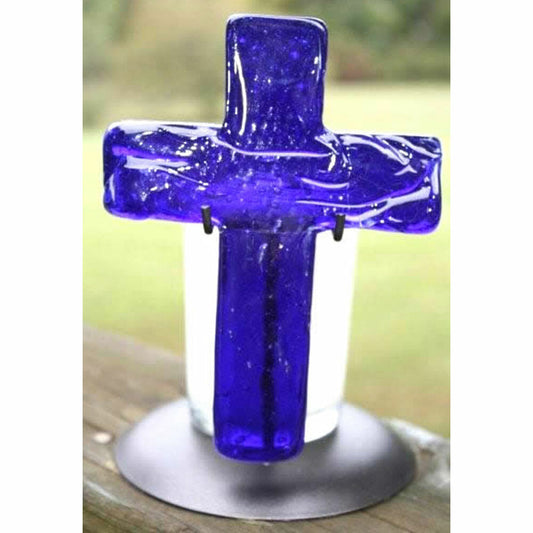Glass Cross & Candle - Cobatlt