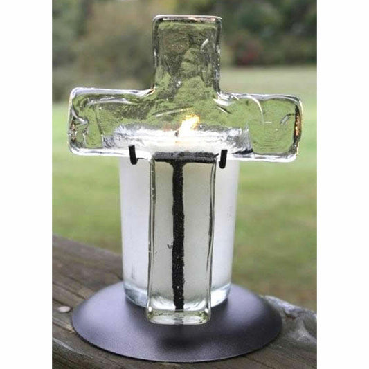 Glass Cross & Candle - Crystal