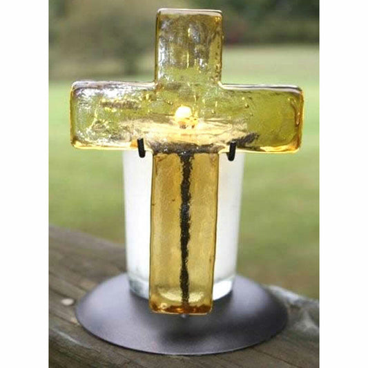 Glass Cross & Candle - Topaz