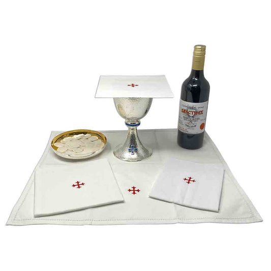 100% Cotton Mass Linens with Red Greek Cross Embroidery