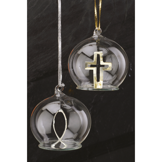 Cross and Fish Hanging Ornaments, 2 Piece Set