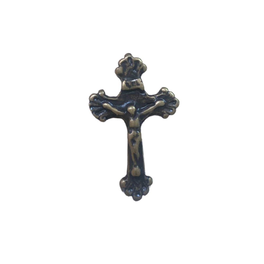 Oxidized Gold Finish Crucifix Lapel Pin