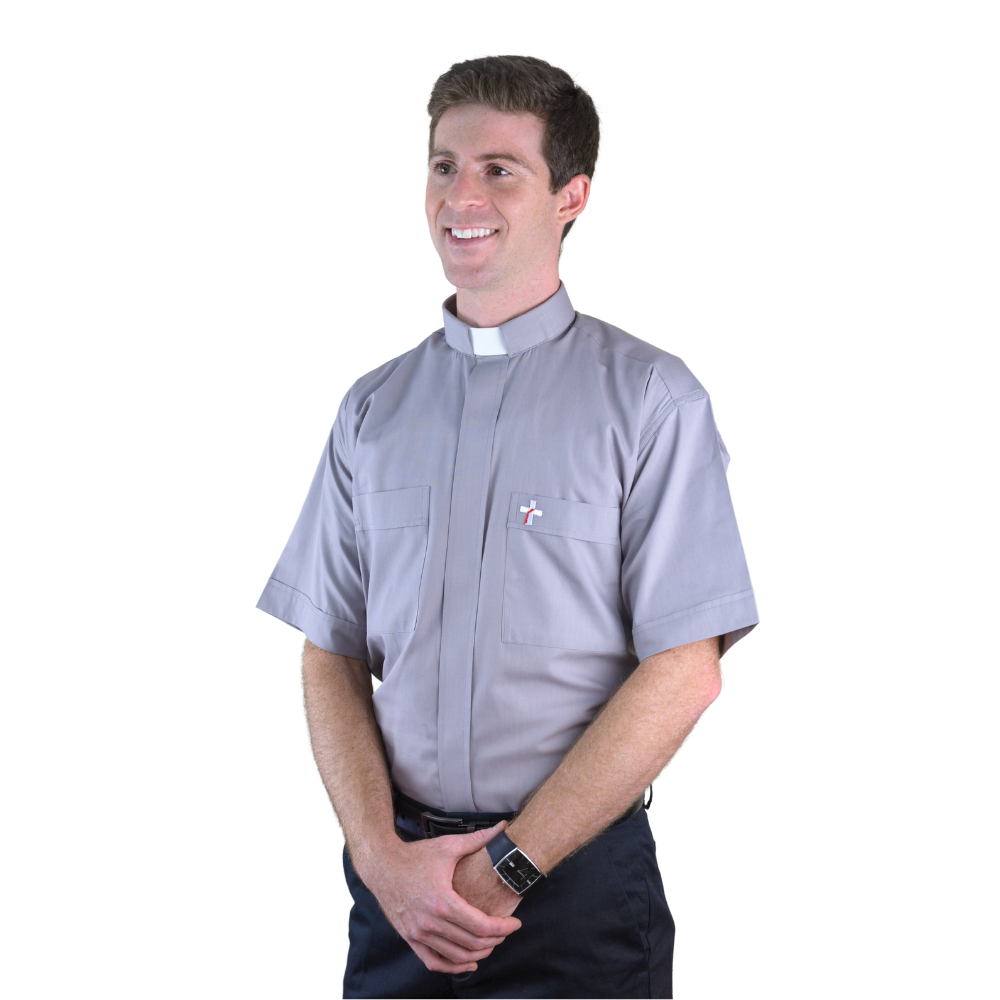 Grey Poly/Cotton Rich Short Sleeved Deacon Shirt