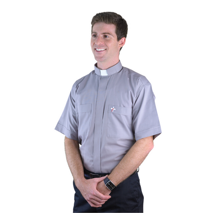 Grey Poly/Cotton Rich Short Sleeved Deacon Shirt