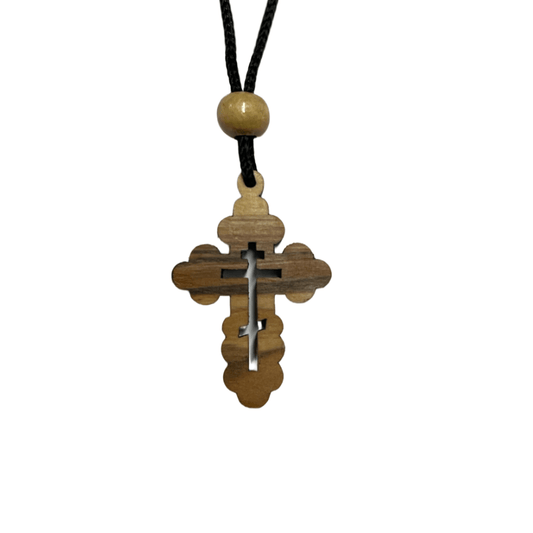 Olive Wood Holding Cross Pendant,  Style HLWA5