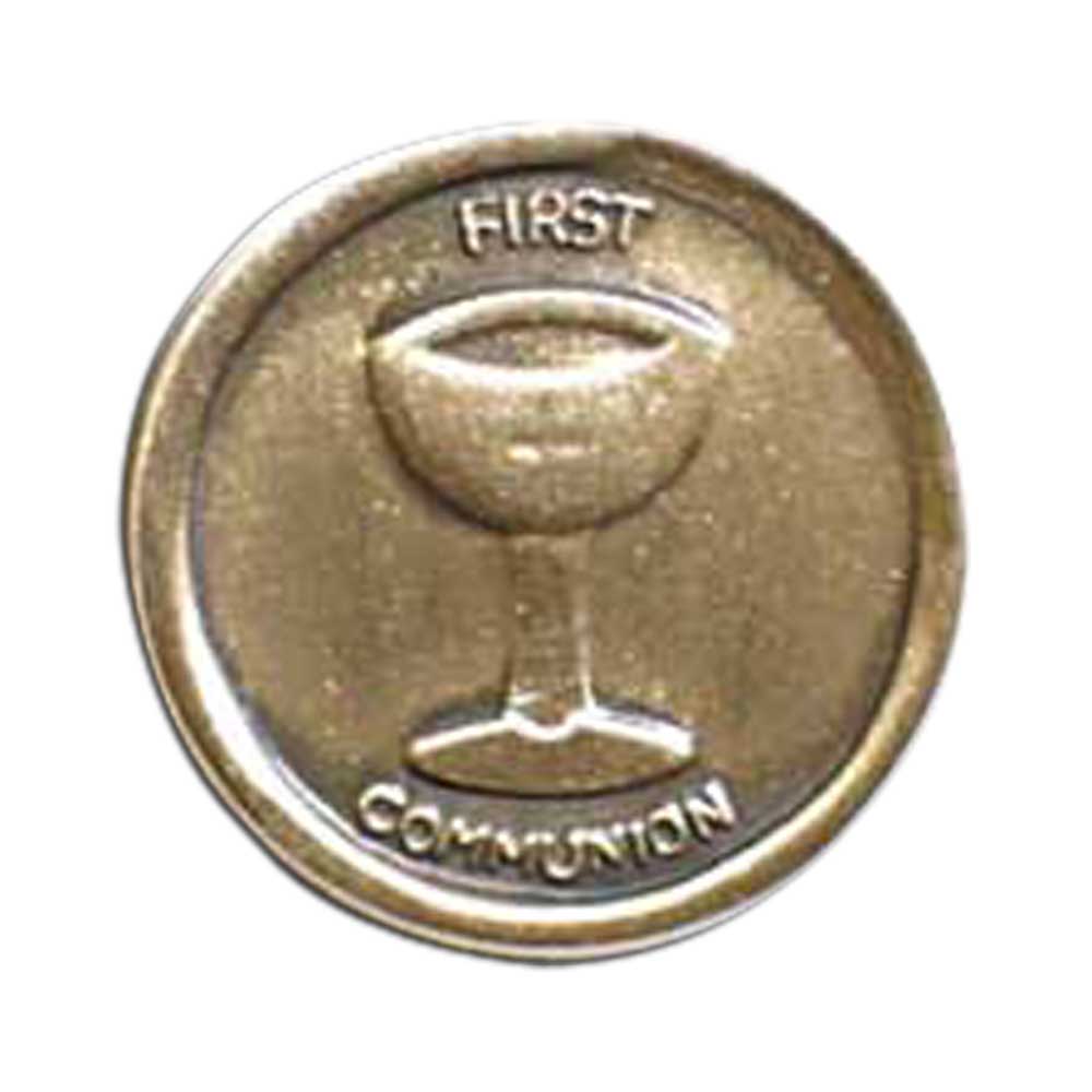 Gold First Communion Chalice with Cross Lapel Pin