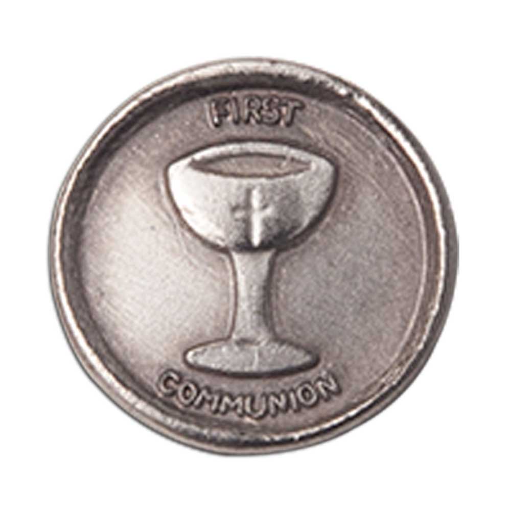 Silver First Communion Chalice with Cross Lapel Pin