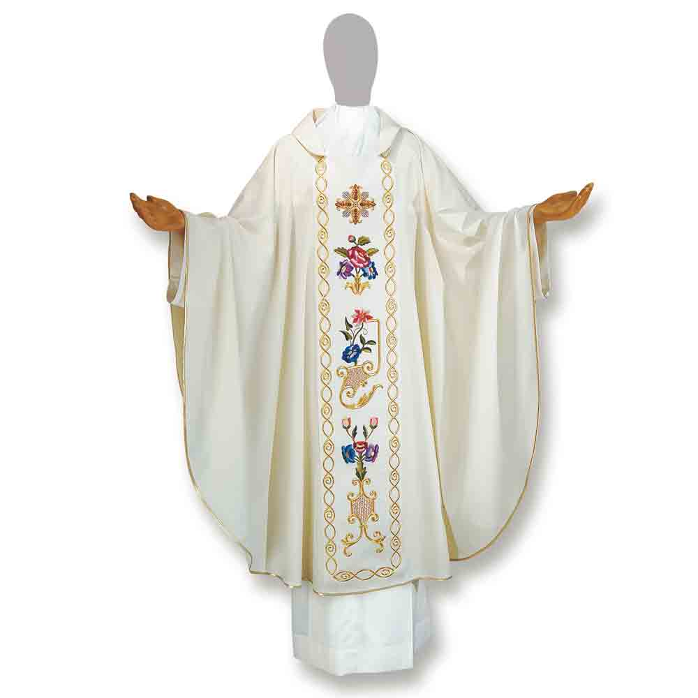 Pure Wool Gold Embroidered Flower Design Chasuble - Available in 4 Liturgical Colours