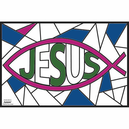 Jesus Ichthus Stained Glass Window Colouring Poster