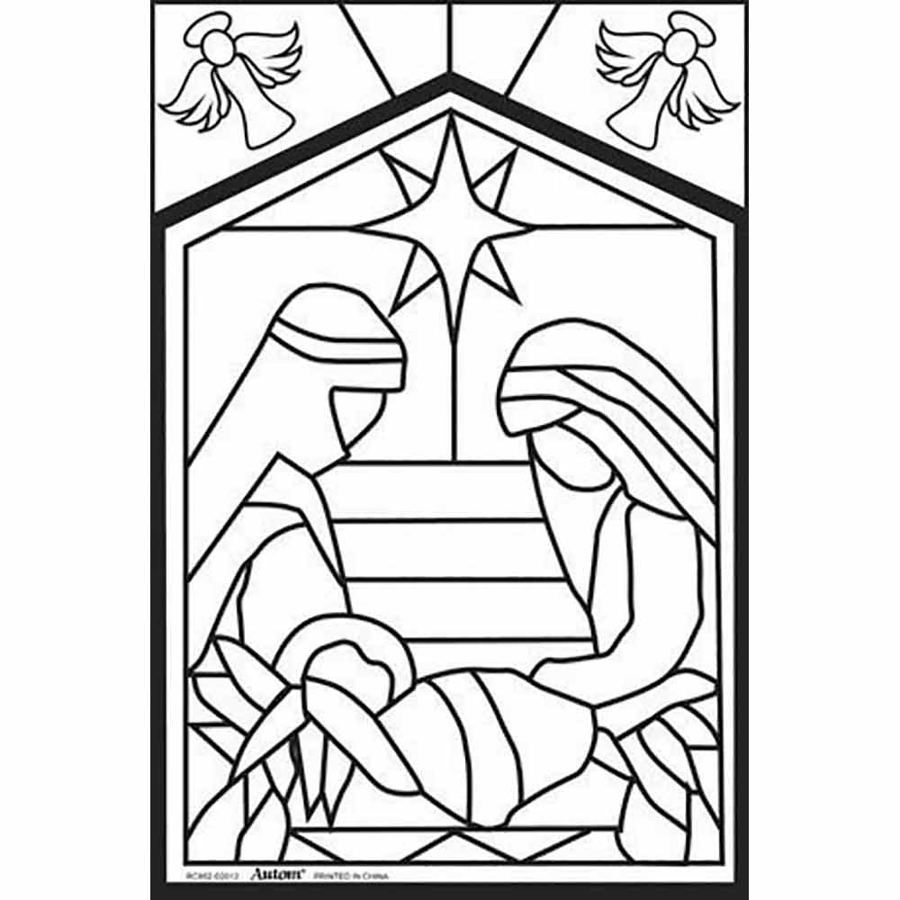 Nativity Stained Glass Window Colouring Poster