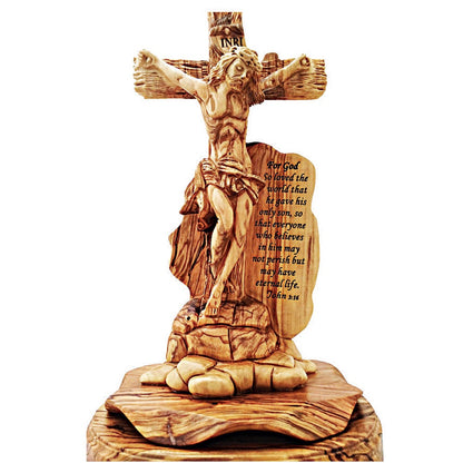 13.75” Olive Wood Crucifixion Statue