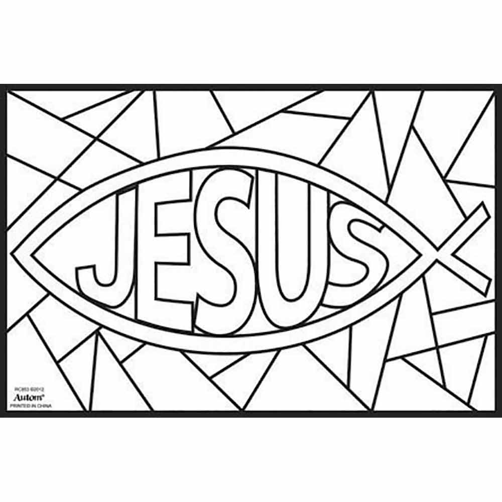 Jesus Ichthus Stained Glass Window Colouring Poster