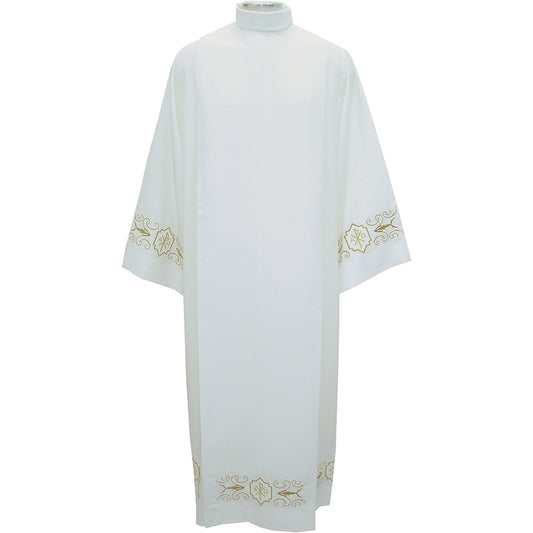 Gold Embroidered Small Alb with High Collar & Shoulder Zipper