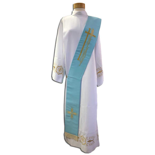 Cross and Wheat Blue Deacon Stole