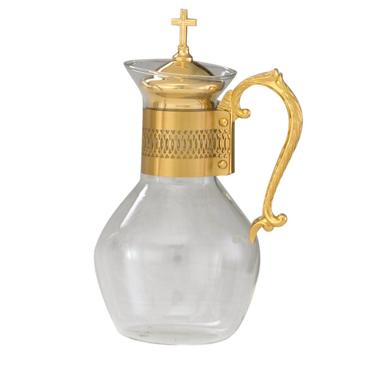 11" Flagon Glass with Gold Handle & Cap