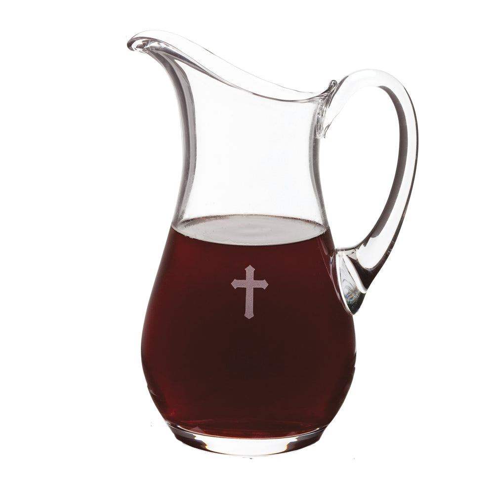 10 1/4" High Flagon Glass with Etched Cross