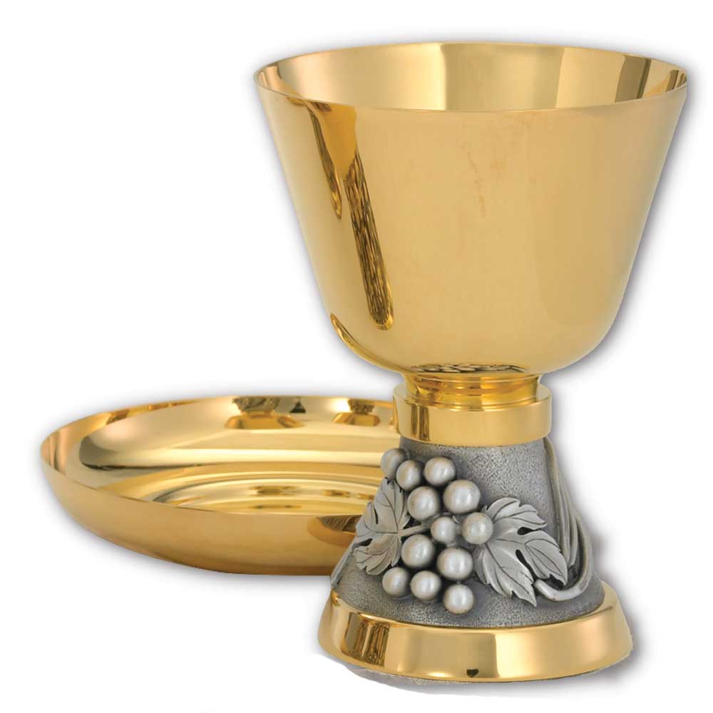 6 1/4” Gold Chalice With Silver Oxide Detail - Matching Ciborium Available