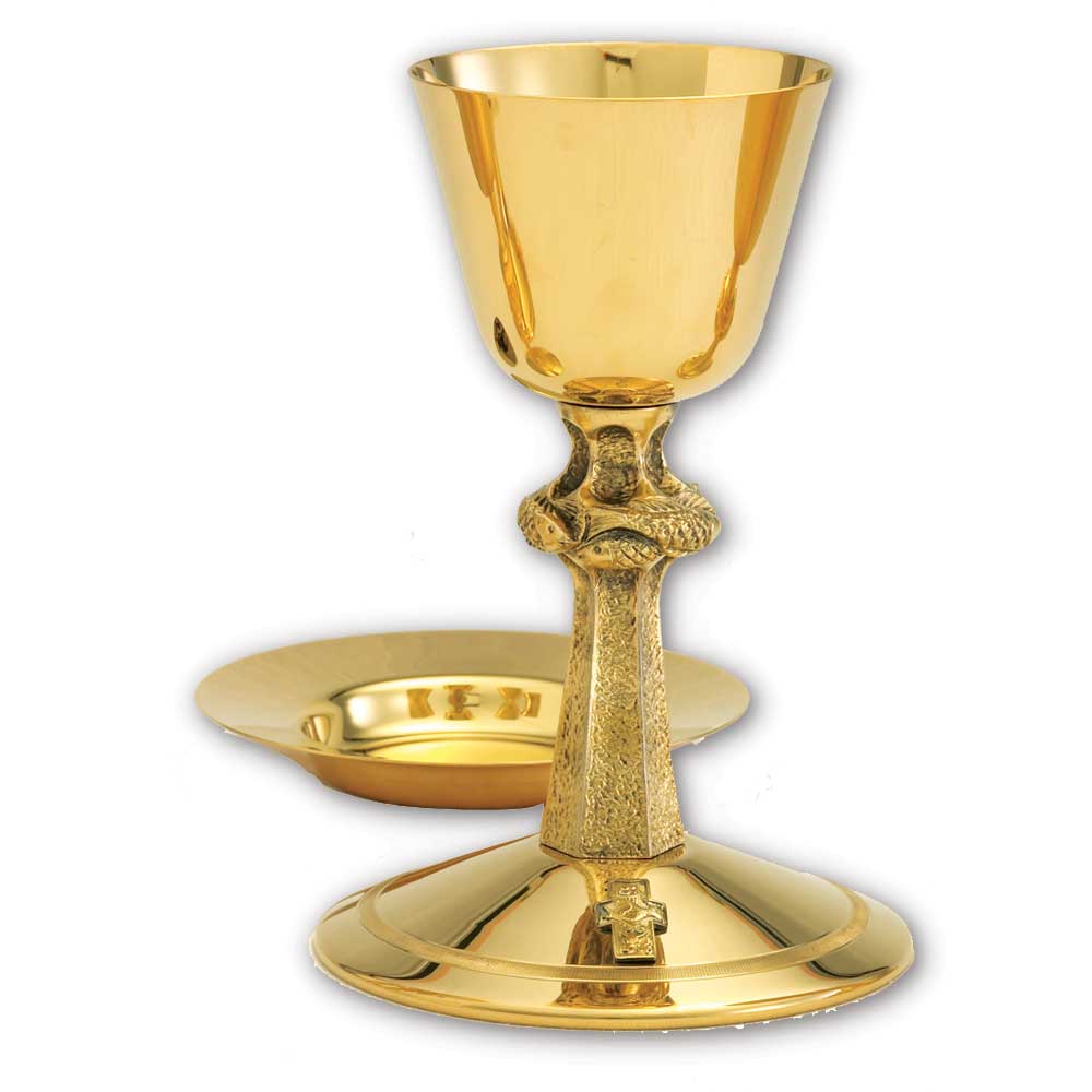 9 1/8" Gold Oxide Chalice with Fish Stem