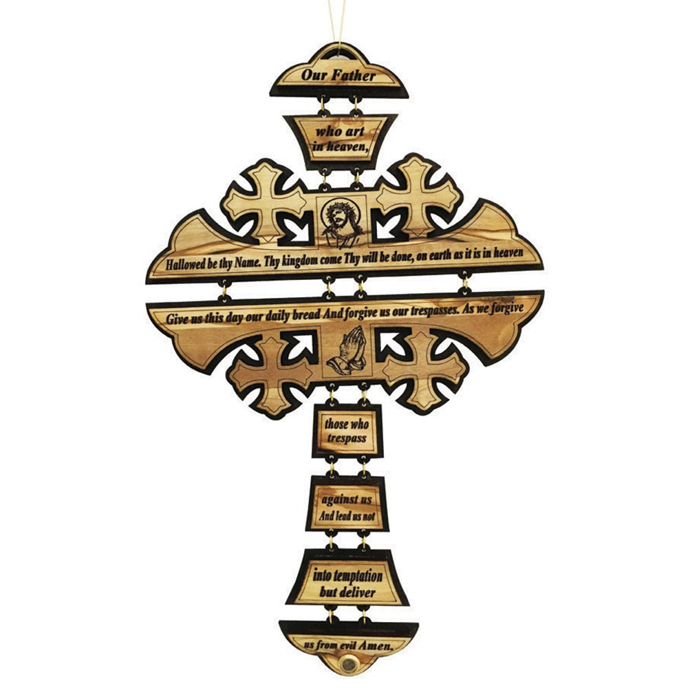 Olive Wood Our Father Praying  Keepsake Cross