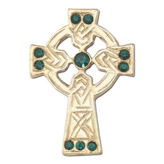 Celtic Cross with Green Stone Detail Lapel Pin