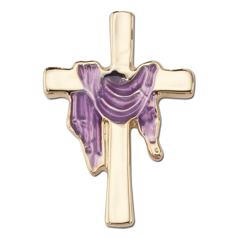 Cross with Purple Cloth Lapel Pin