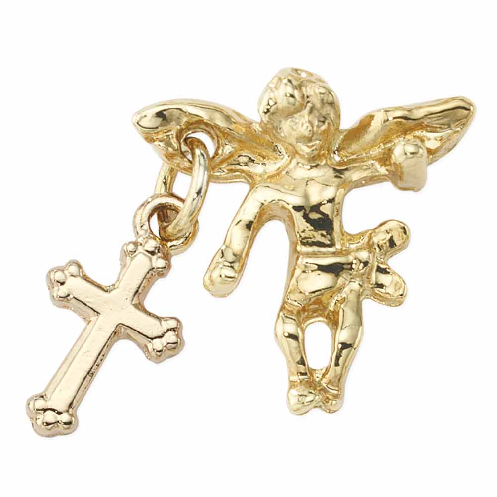 Gold Angel with Cross Lapel Pin