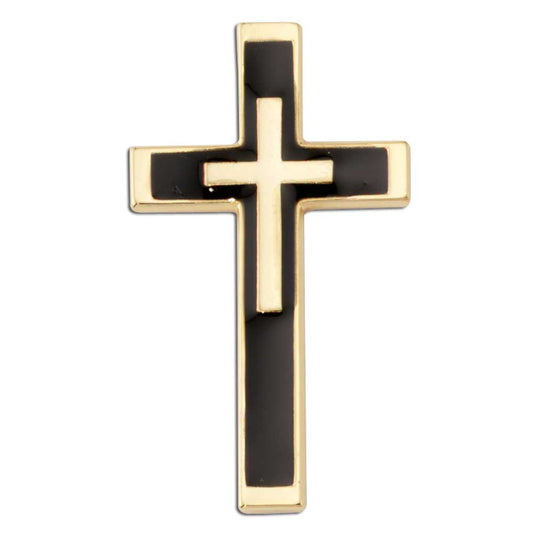 Three Layered Black & Gold Cross Lapel Pin