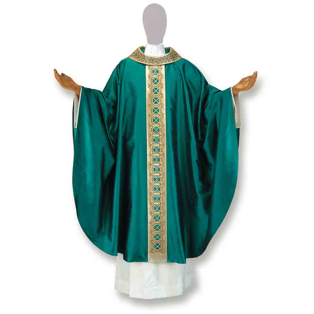 Pure Silk Geometry of Crosses Gothic Style Green Chasuble