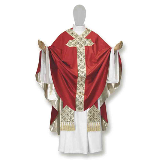 Pure Silk Lilly Cross Red Embroidered Chasuble