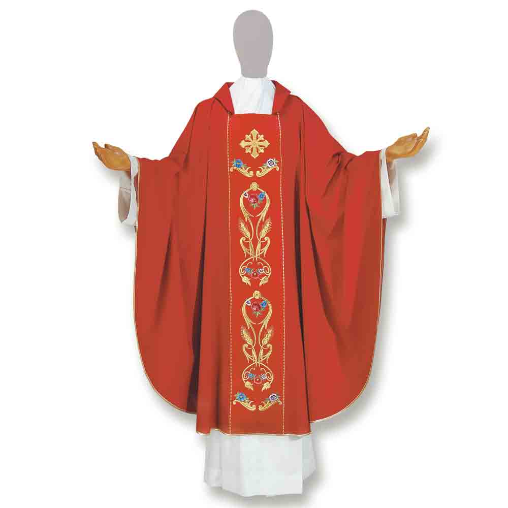 Pure Wool Embroidered Flower Chasuble - Available in 4 Liturgical Colours