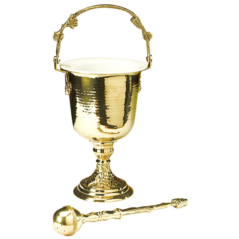 14" High Hammered Holy Water Pot with Sprinkler