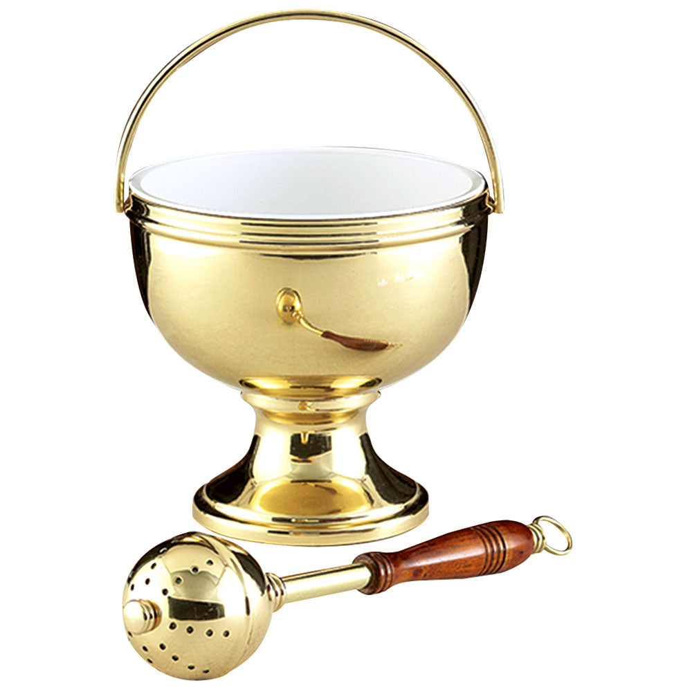 10" Gold Plated Holy Water Pot with Sprinkler