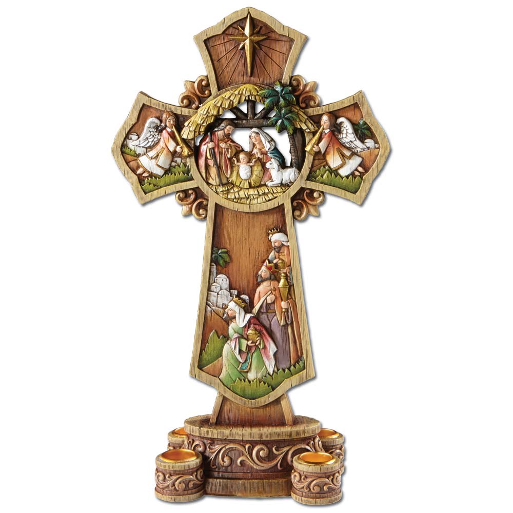 Nativity Cross Advent Candleholder