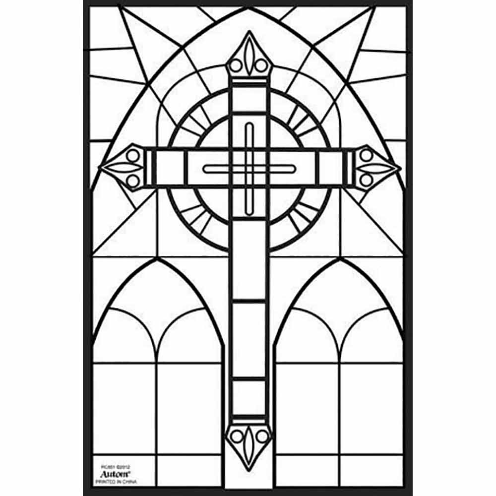 Cross Stained Glass Window Colouring Poster