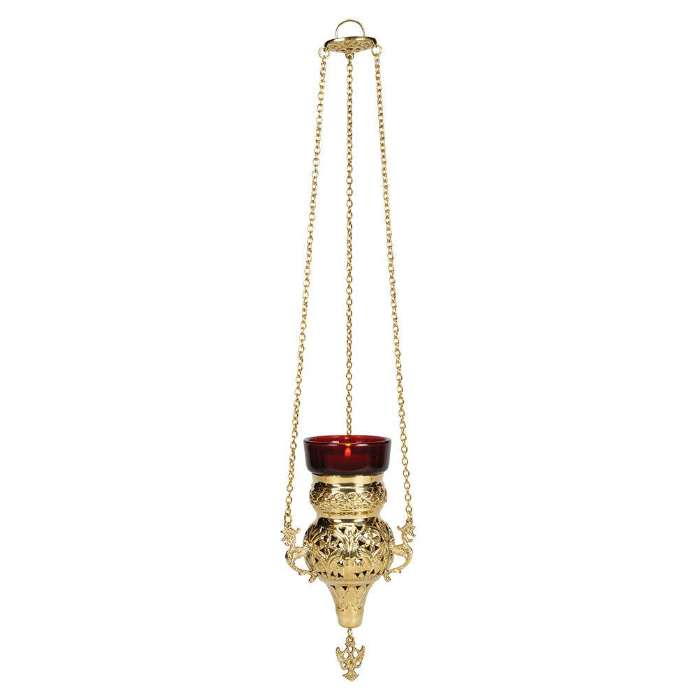 16" Hanging Votive Holder With Ruby Glass