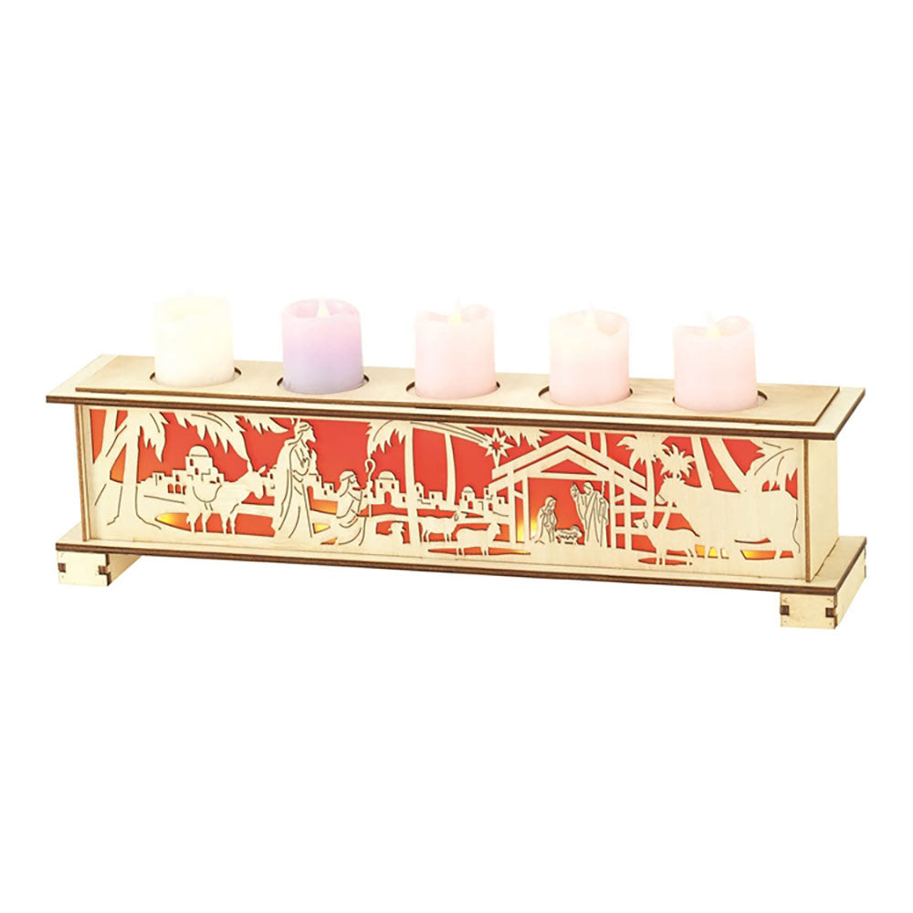 Flameless Wooden Advent Candle Holder with LED Candles