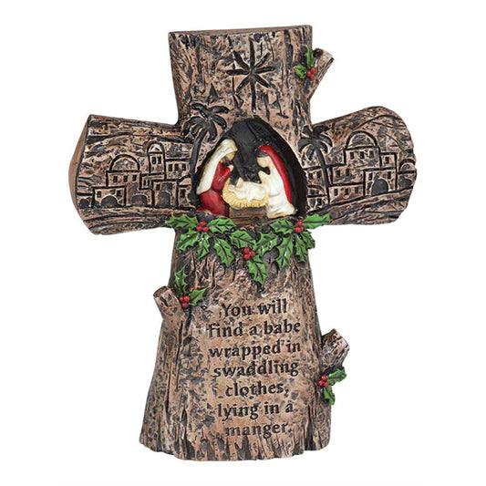 Tabletop Nativity Cross Rustic Wood