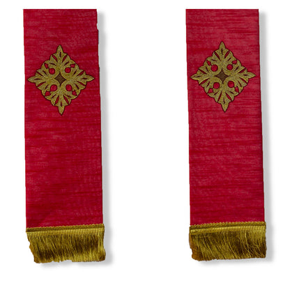Red Overlay Stole With Flower Cross Design