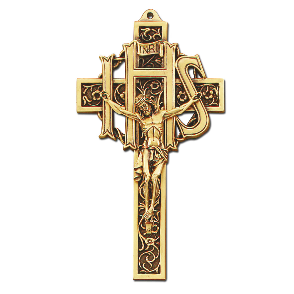 9" Pewter Antique Gold IHS Cross