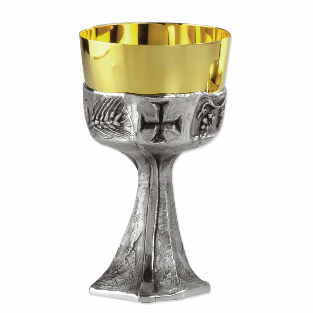 6 3/4" High Cast Base of Wheat & Grapes Brass Chalice