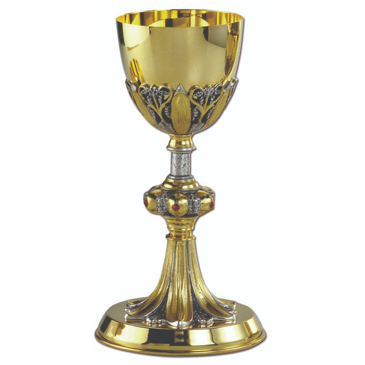 9 3/4" Hand Chiselled Two Tone Silver & Gold Plated Chalice