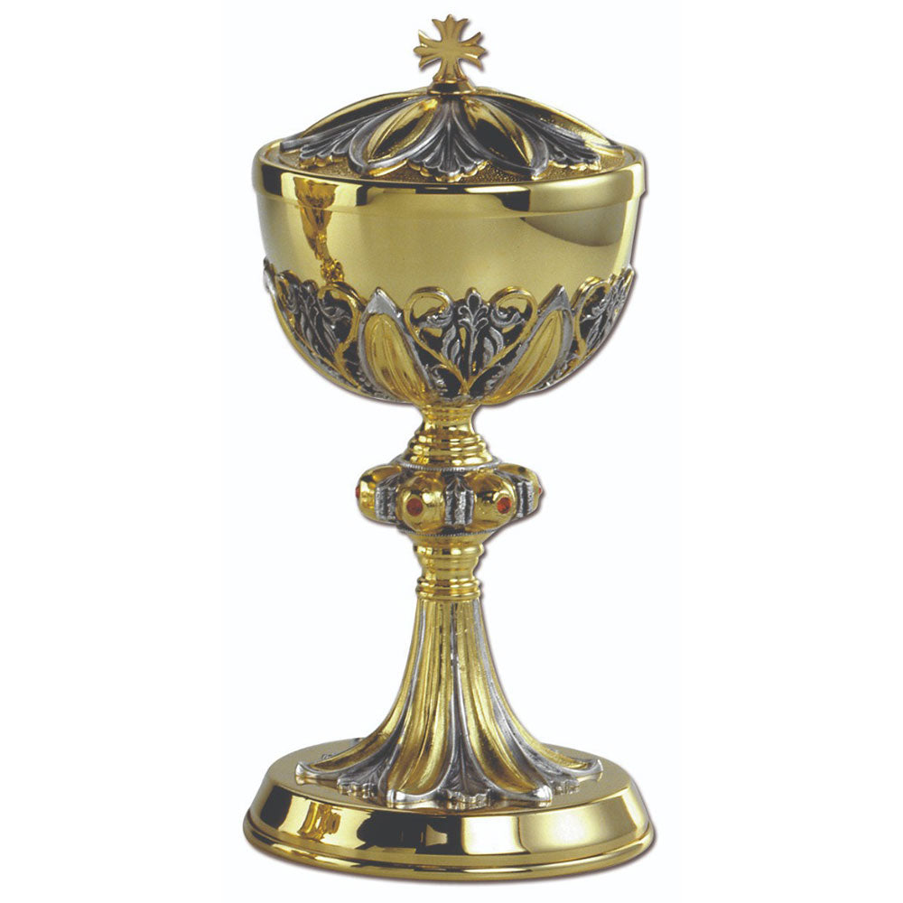 9 3/4" Hand Chiselled Two Tone Silver & Gold Plated Ciborium