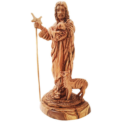 13.3” Olive Wood Good Shepherd Statue