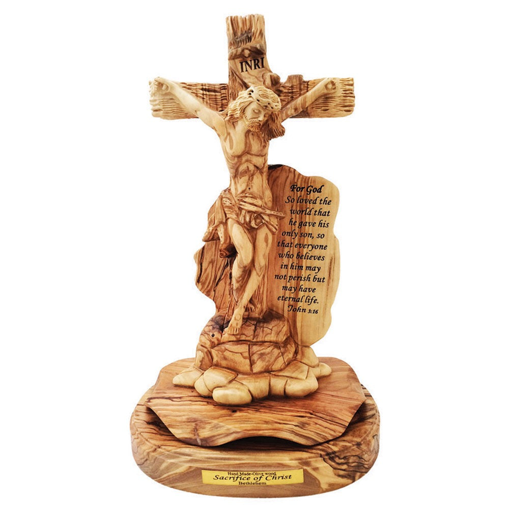 13.75” Olive Wood Crucifixion Statue