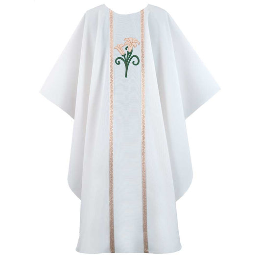 Pure White Chasuble with Lily Design