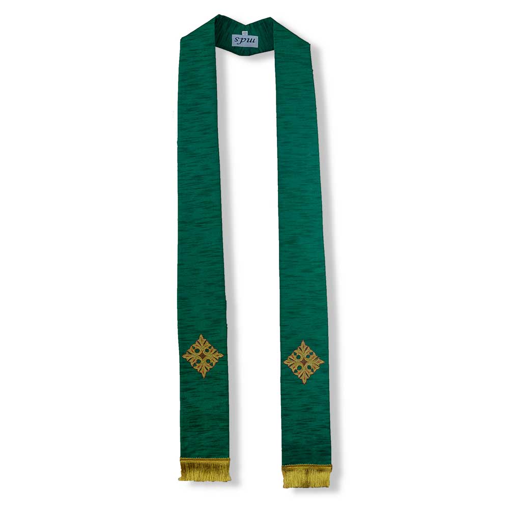 Green Overlay Stole With Flower Cross Design