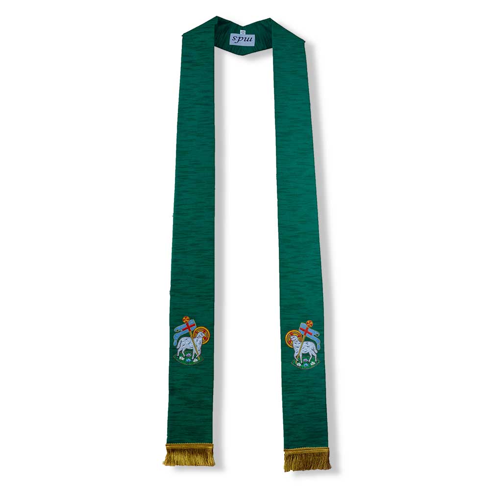 Green Overlay Stole With Lamb Of God Design