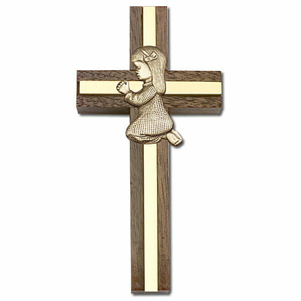 Praying Girl 4" Wood Cross 5013
